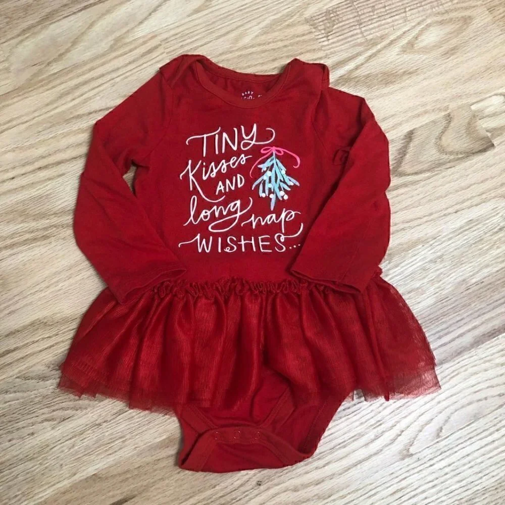 Cat & Jack Mistletoe Skirted Onesie 18 months Christmas Red Long Sleeve